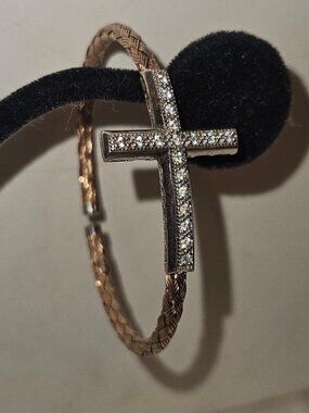 DYADEMA BY MILOR ITALY Sterling Silver Gold Vermeil Mesh Cross Bangle 9.7g